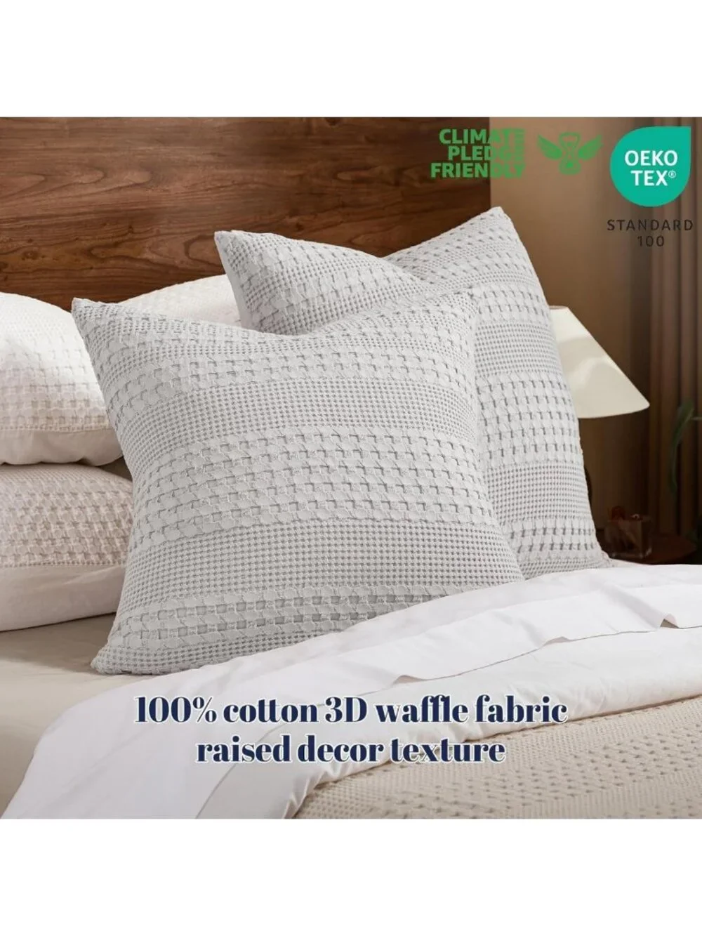 Light Grey Cotton Waffle Weave Euro Sham Covers 26x26, Soft Decorative